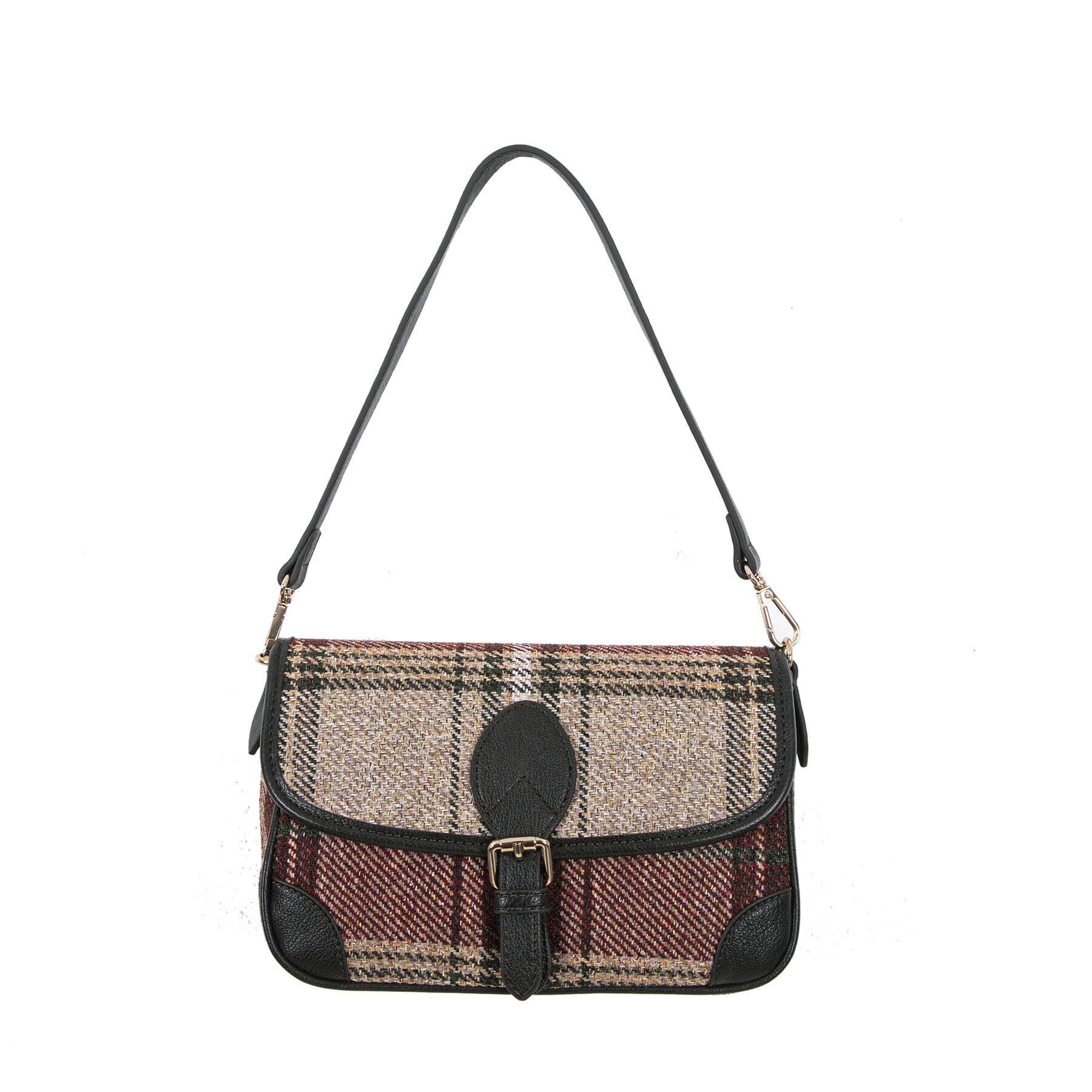 1051 Crossbody Bags Satchel Bags Red Green Plaid Zipper Closure Patchwork
